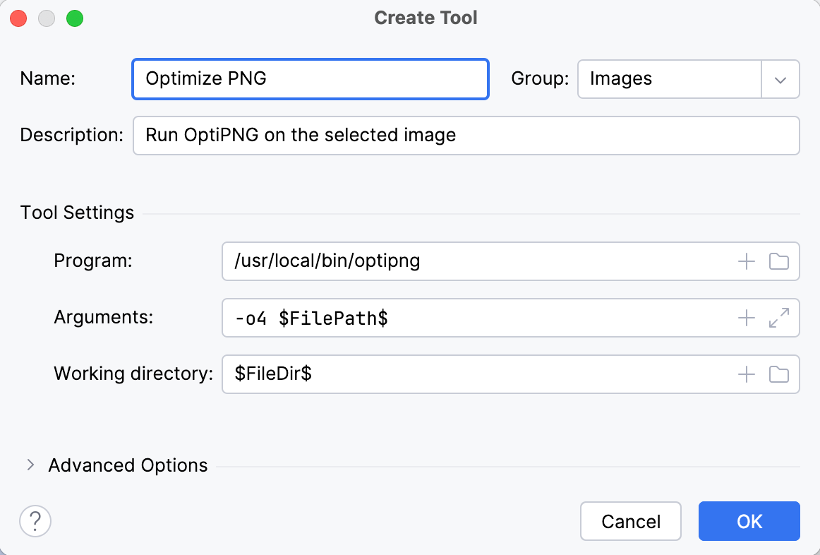 The Create Tool dialog The Create Tool dialog