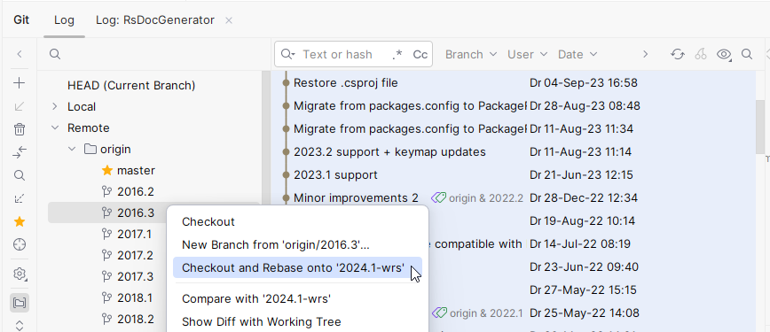 Branches pane Branches pane