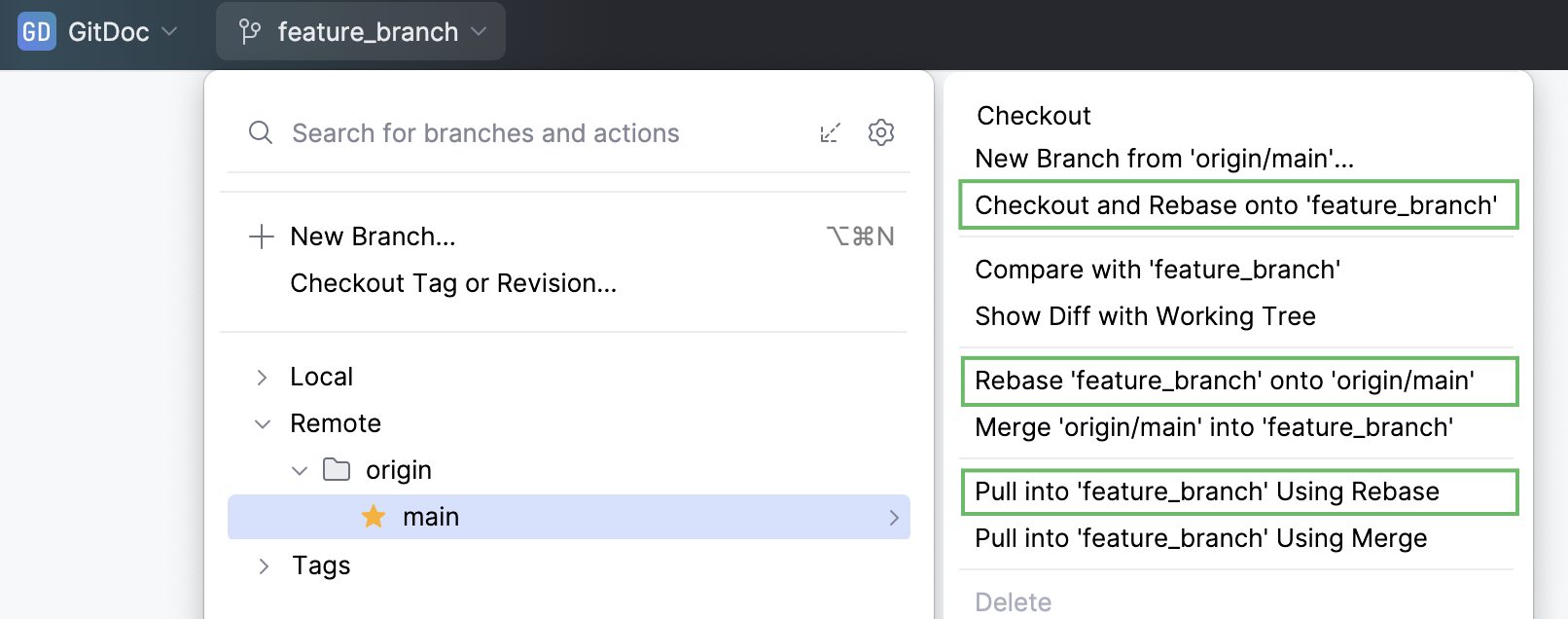 Rebase options Rebase options