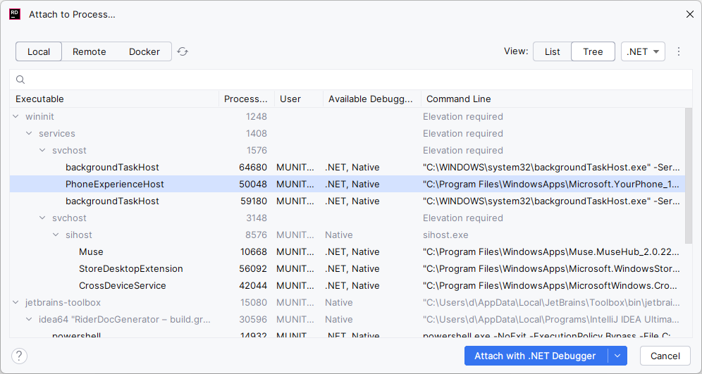 Search for a process to attach
