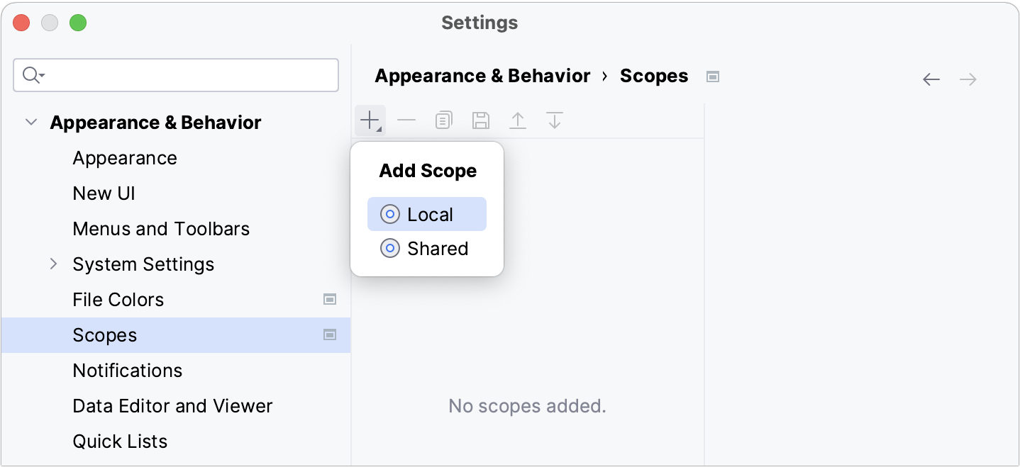 Creating a new scope: selecting between a shared and a local scope Creating a new scope: selecting between a shared and a local scope
