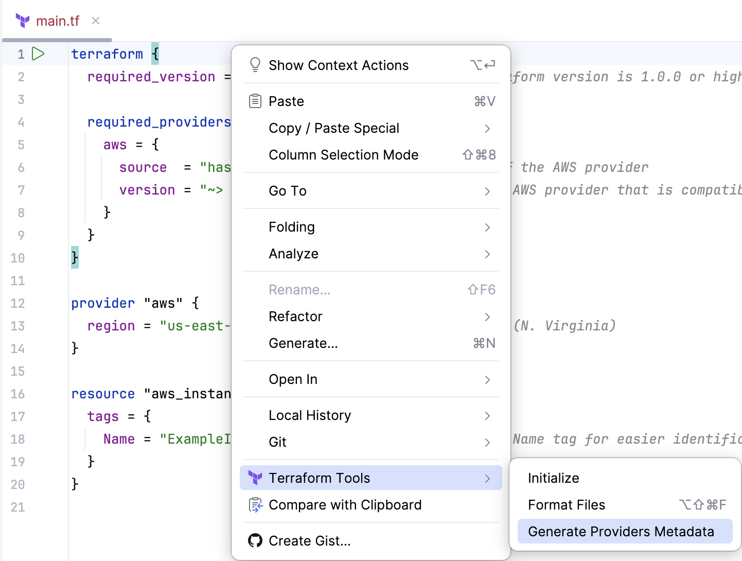 The Generate Providers Metadata action The Generate Providers Metadata action