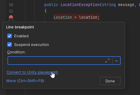 JetBrains Rider: Unity Pausepoint