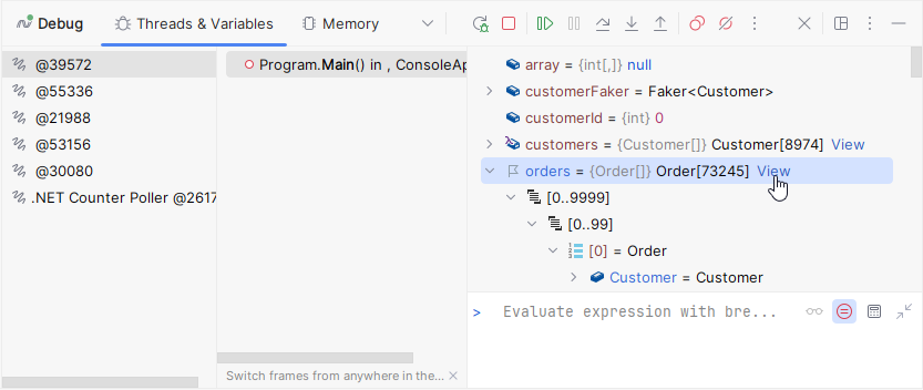 JetBrains Rider: Open tabular visualization for a complex variable JetBrains Rider: Open tabular visualization for a complex variable
