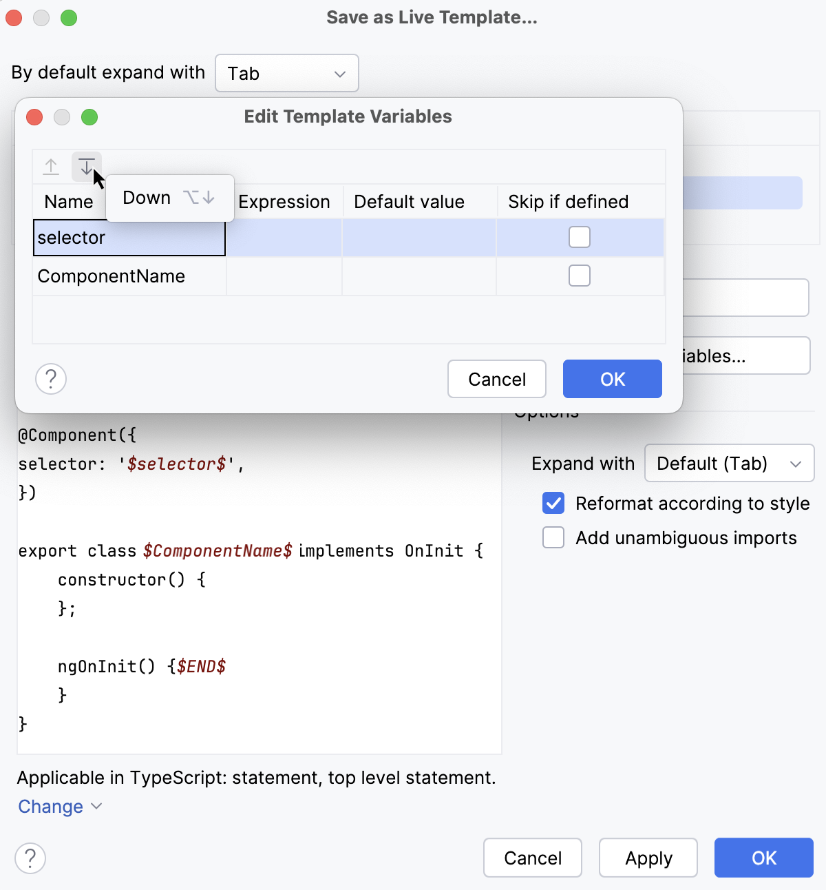 Change the order of variables