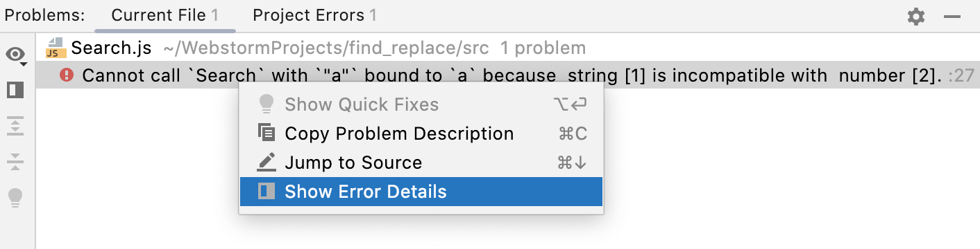 Errors pane Errors pane