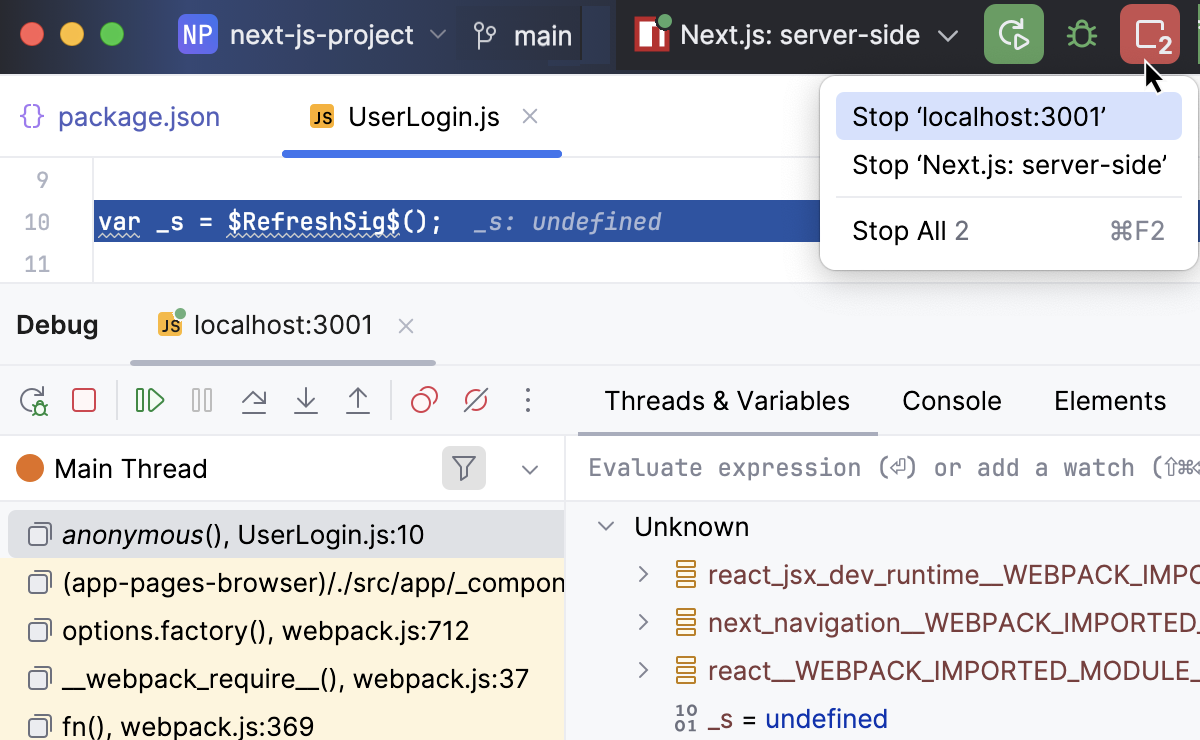 Debugging session started