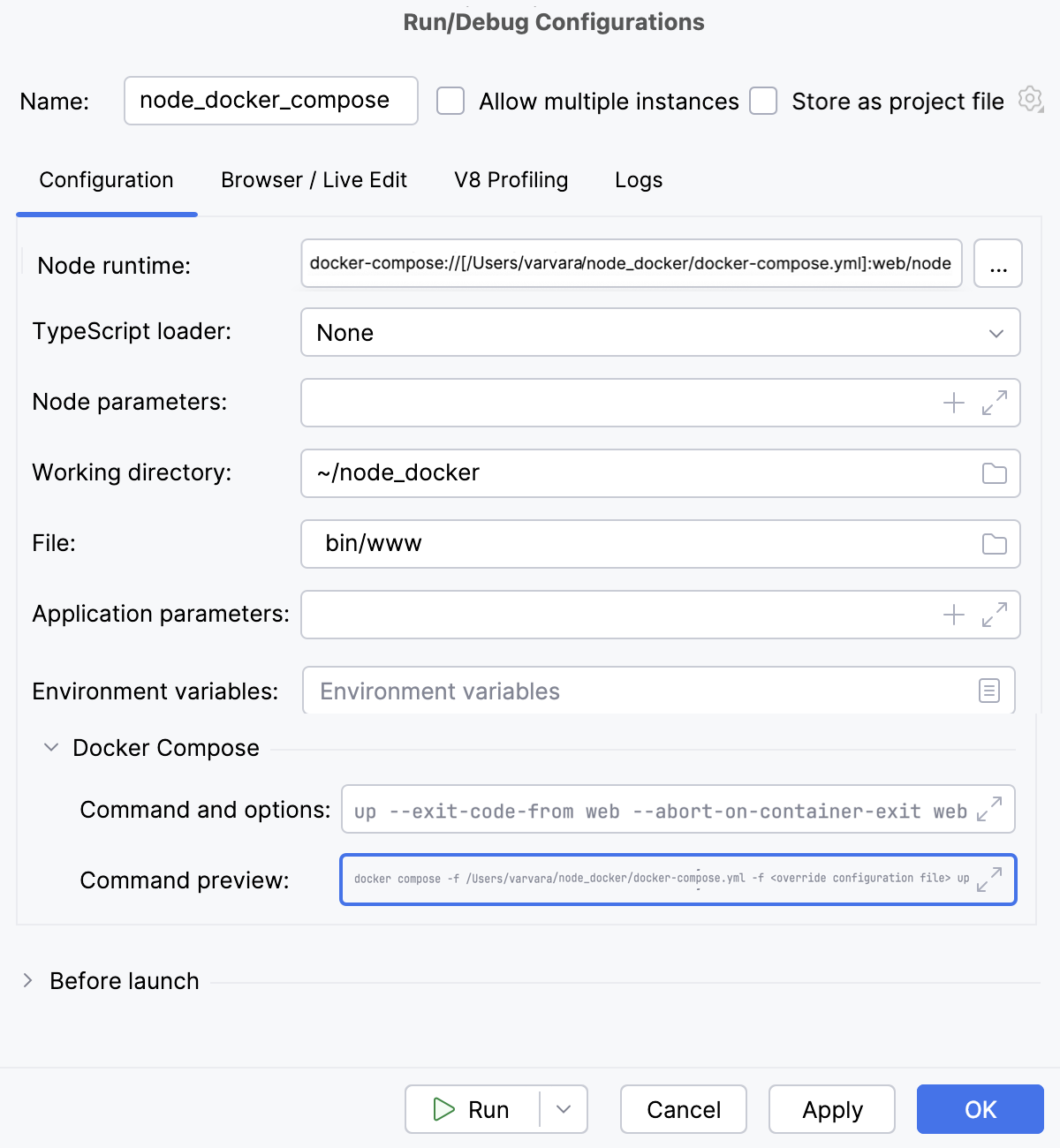 Docker Compose area preview
