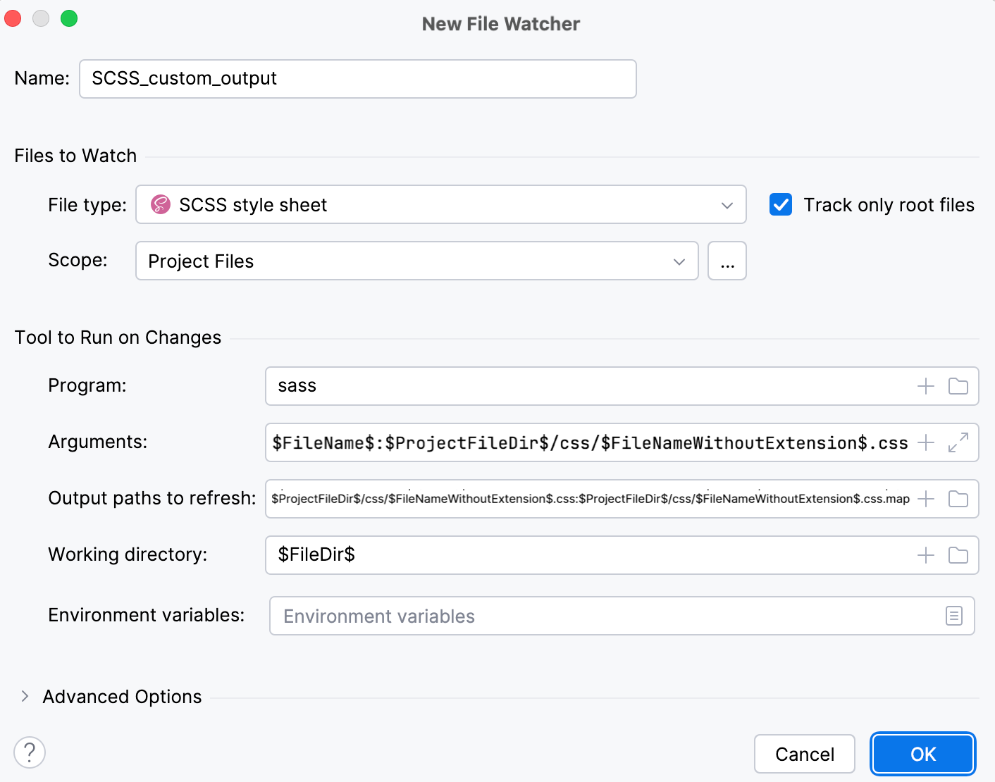 New File Watcher with custom output path