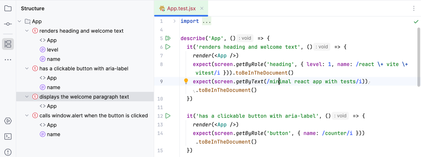 Structure view for tests Structure view for tests