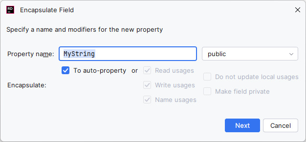 JetBrains Rider. Encapsulate Field refactoring JetBrains Rider. Encapsulate Field refactoring