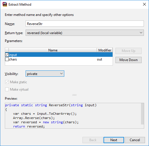 JetBrains&nbsp;Rider. Extract Method refactoring