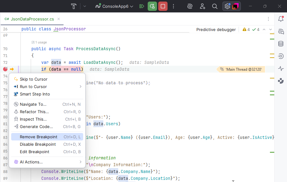 JetBrains Rider:在调试模式下的 Alt+Enter 菜单 JetBrains Rider:在调试模式下的 Alt+Enter 菜单