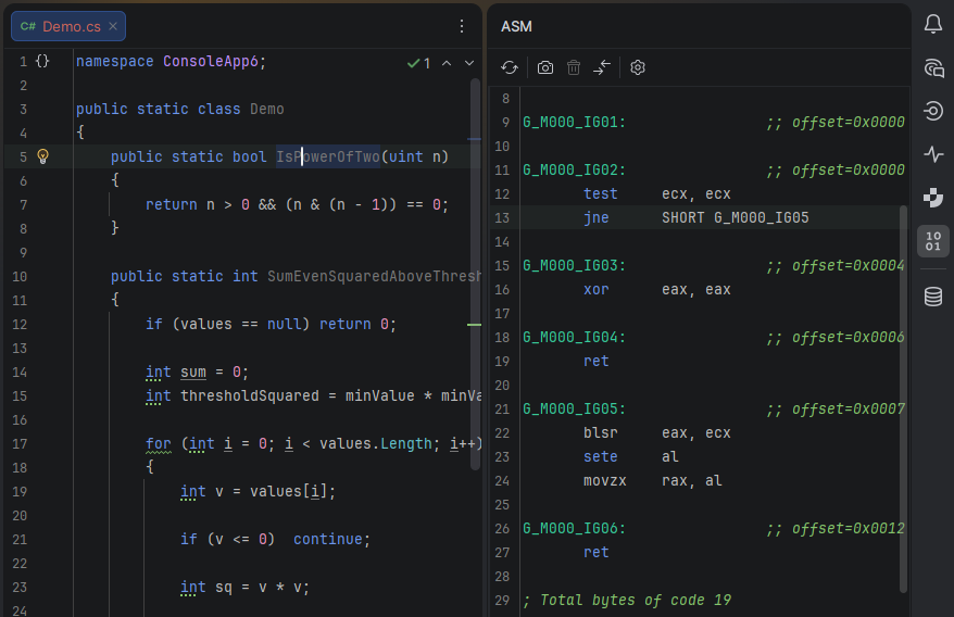 JetBrains&nbsp;Rider: ASM viewer for .NET JIT and native disassembly