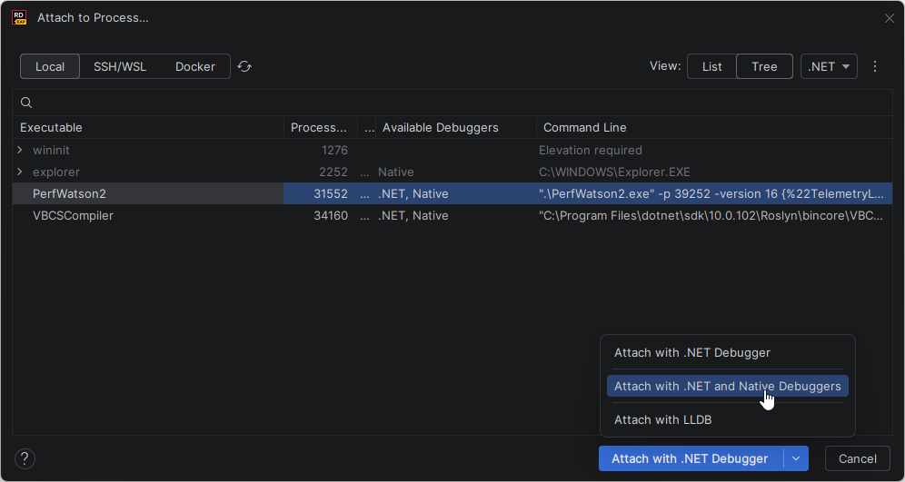 JetBrains Rider:以混合模式调试进程 JetBrains Rider:以混合模式调试进程