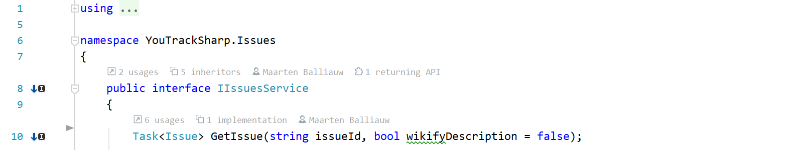 JetBrains Rider 的 Code Vision 指标,适用于类型和类型成员 JetBrains Rider 的 Code Vision 指标,适用于类型和类型成员