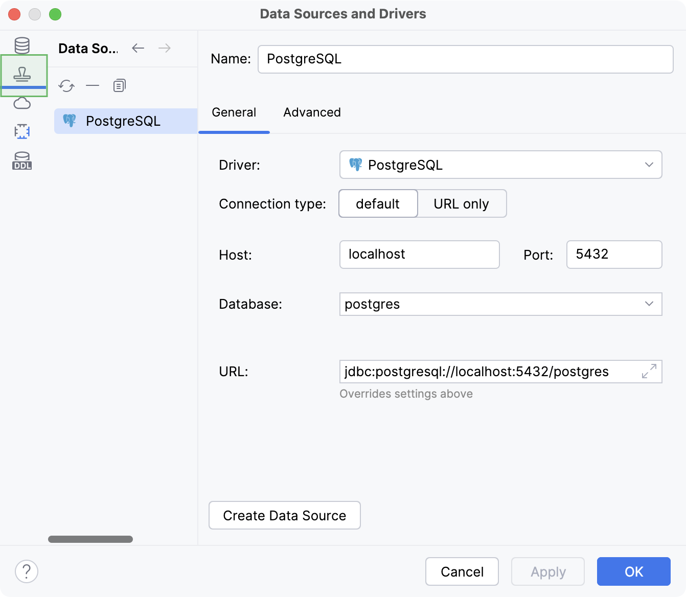 数据源和驱动程序对话框中的数据源模板选项卡。 数据源和驱动程序对话框中的数据源模板选项卡。
