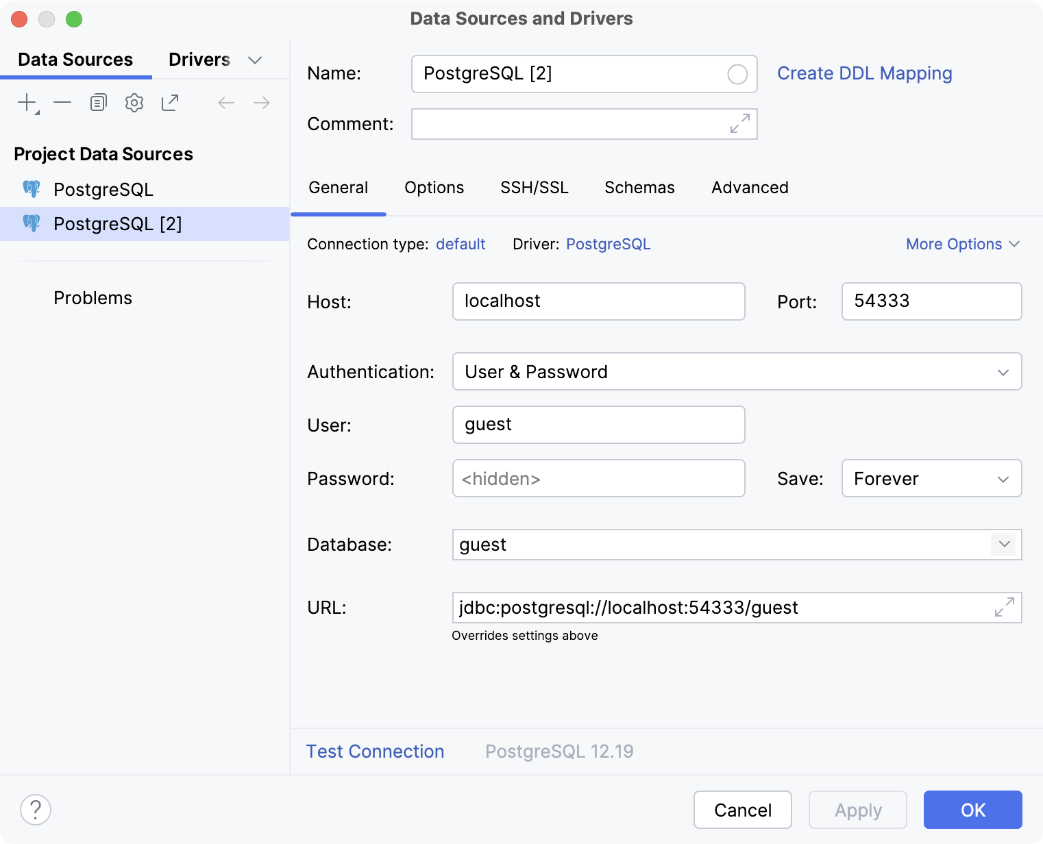 在 Data Source and Drivers 对话框中已复制的数据源 在 Data Source and Drivers 对话框中已复制的数据源