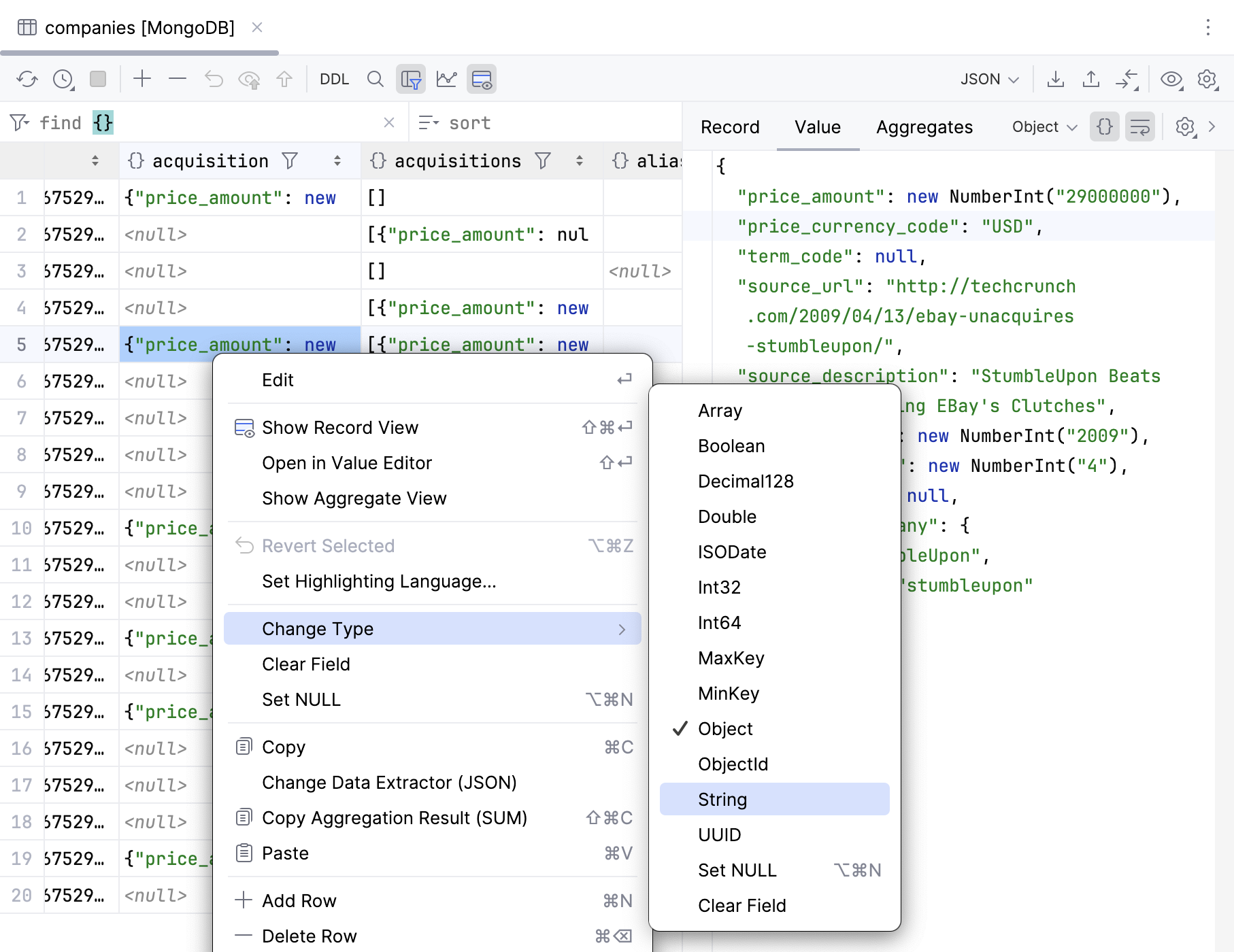 在数据编辑器中更改值的类型 在数据编辑器中更改值的类型