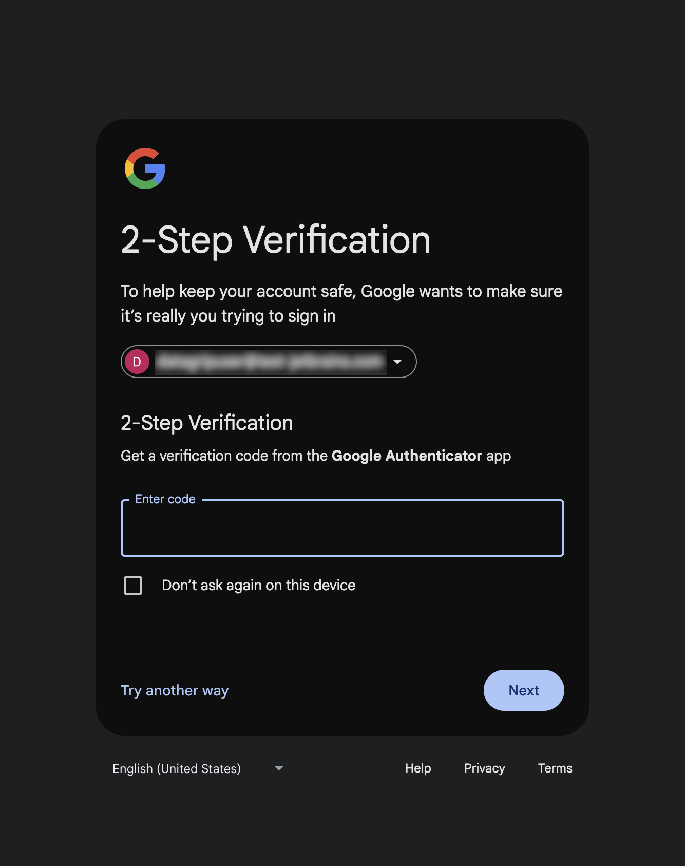 使用 Google Authenticator 验证您的身份