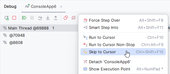 JetBrains&nbsp;Rider：调试窗口工具栏上的逐步执行按钮