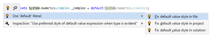 JetBrains&nbsp;Rider syntax style inspection: Use 'default' literal