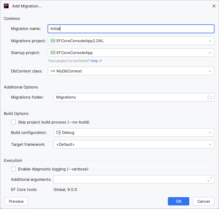 JetBrains Rider:Entity Framework Core:添加迁移 JetBrains Rider:Entity Framework Core:添加迁移