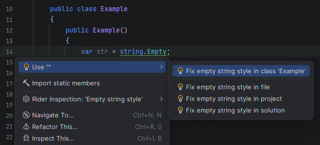 JetBrains&nbsp;Rider: Fix empty string style