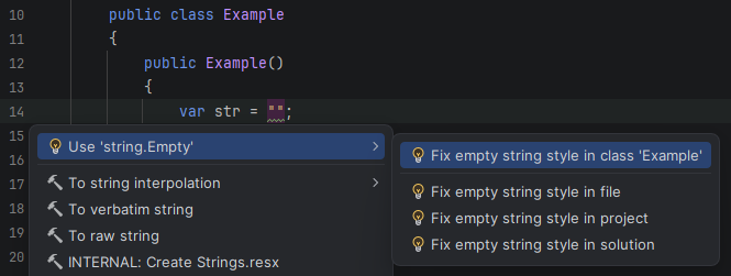JetBrains&nbsp;Rider: Fix empty string style