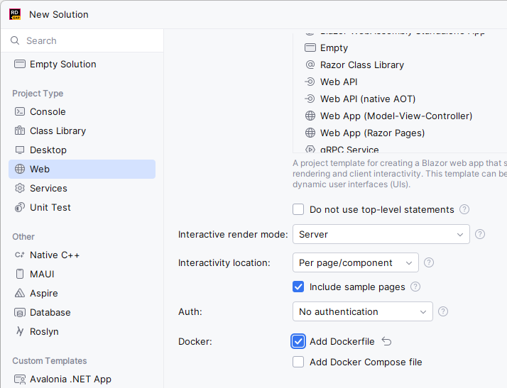 JetBrains&nbsp;Rider: Enable Docker support for a new .NET project