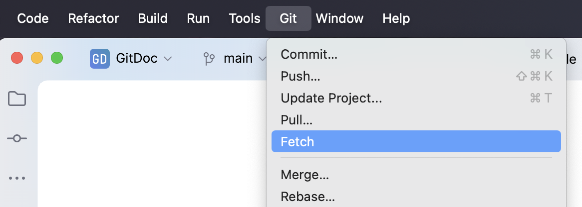 Fetch option in the main menu Fetch option in the main menu