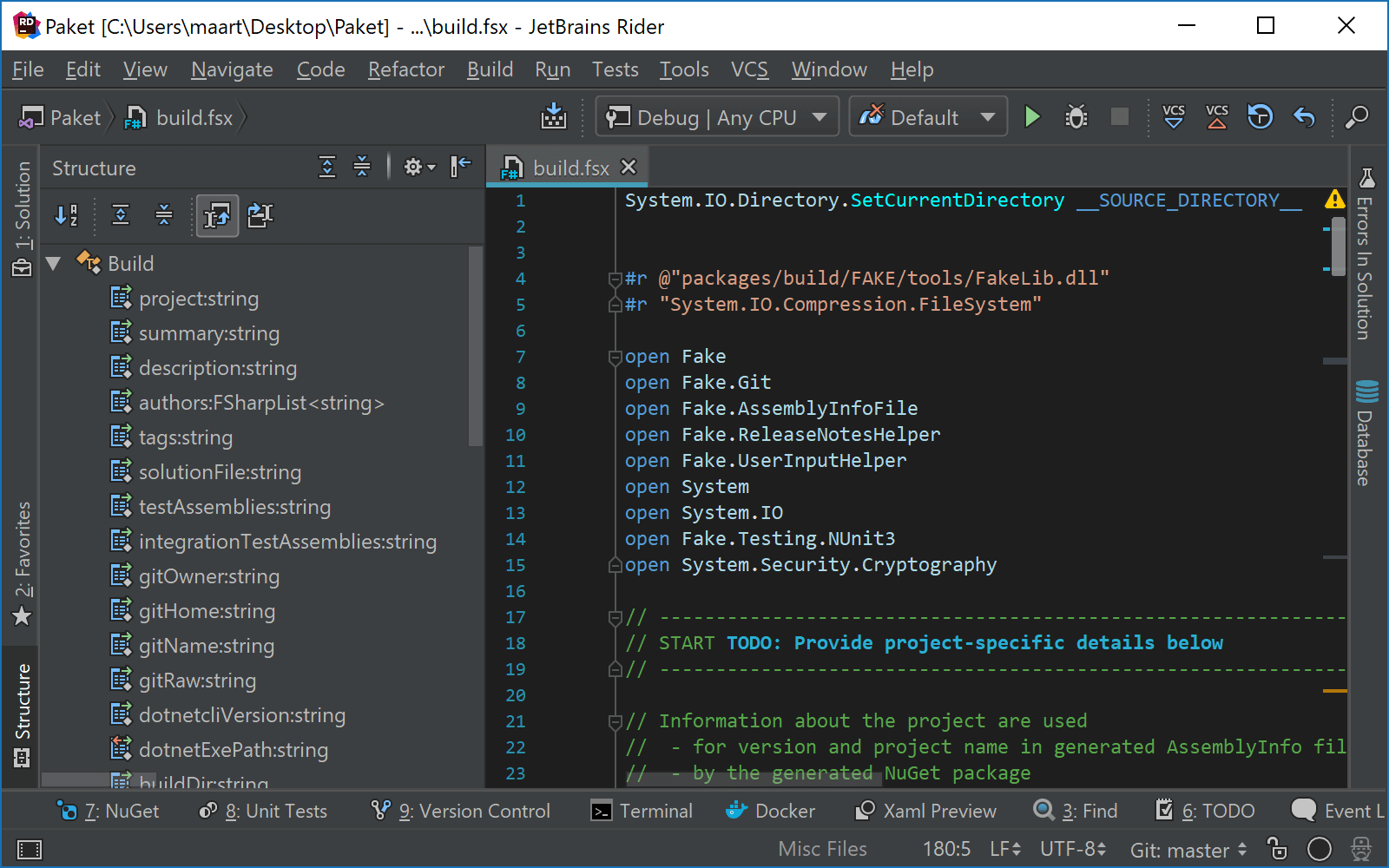 JetBrains Rider: Using the Structure window with F# script