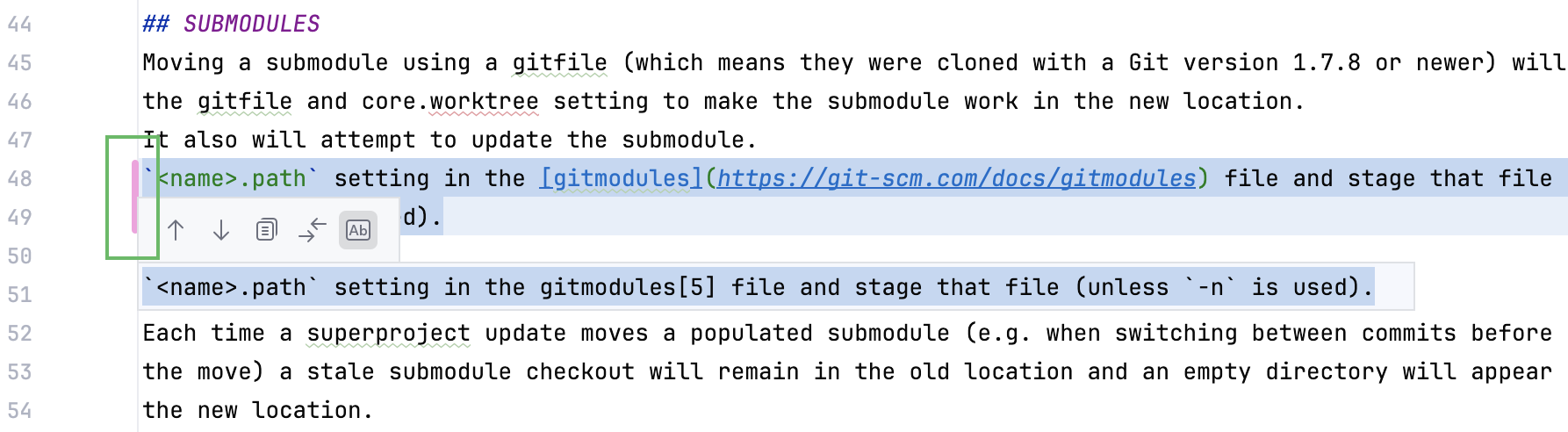 审查模式 - 查看差异