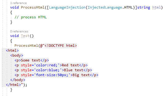 JetBrains&nbsp;Rider：使用 [LanguageInjectionAttribute] 标记注入的语言
