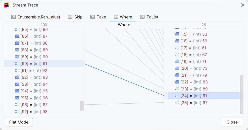 LINQ visualization popup in Rider. LINQ visualization popup in Rider.