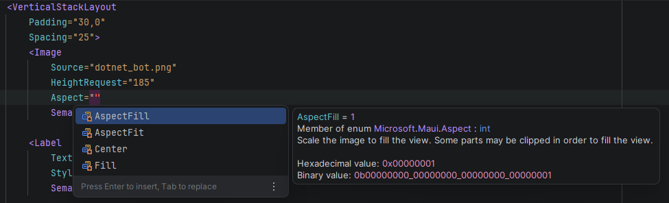 JetBrains&nbsp;Rider: Code completion in MAUI XAML
