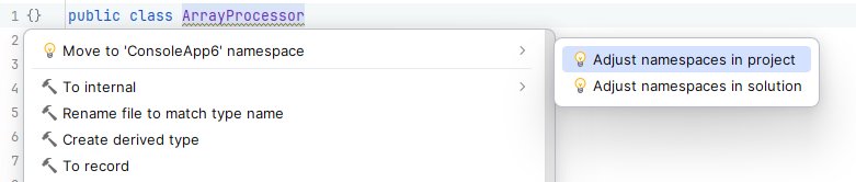 JetBrains Rider quick-fix to synchronize namespace to the file location JetBrains Rider quick-fix to synchronize namespace to the file location