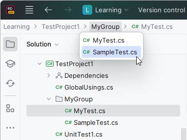 JetBrains&nbsp;Rider：使用导航栏打开文件