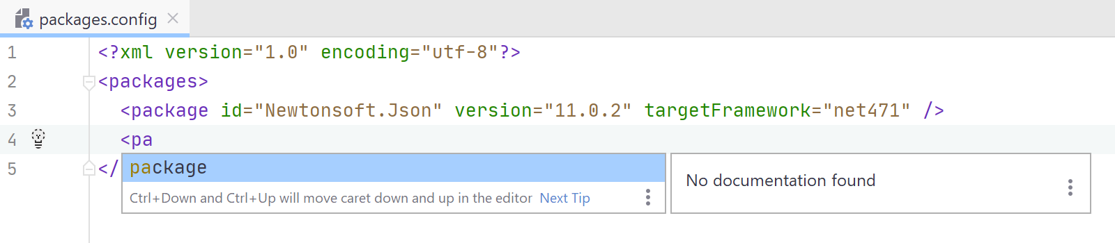 JetBrains&nbsp;Rider：在 NuGet 配置文件中的编码辅助