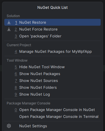 JetBrains&nbsp;Rider：NuGet 快速列表