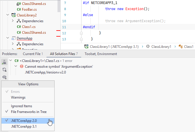 JetBrains&nbsp;Rider：从解决方案范围分析中排除特定框架