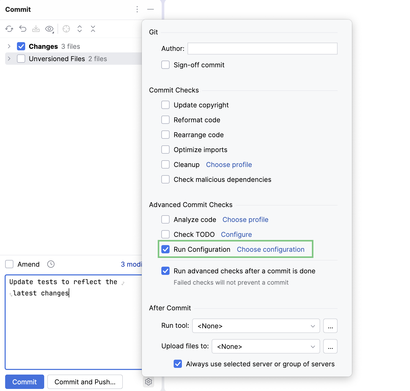 Pre-commit checks menu Pre-commit checks menu