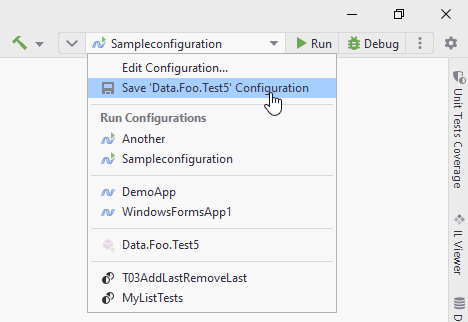 JetBrains&nbsp;Rider: Saving temporary run/debug configuration