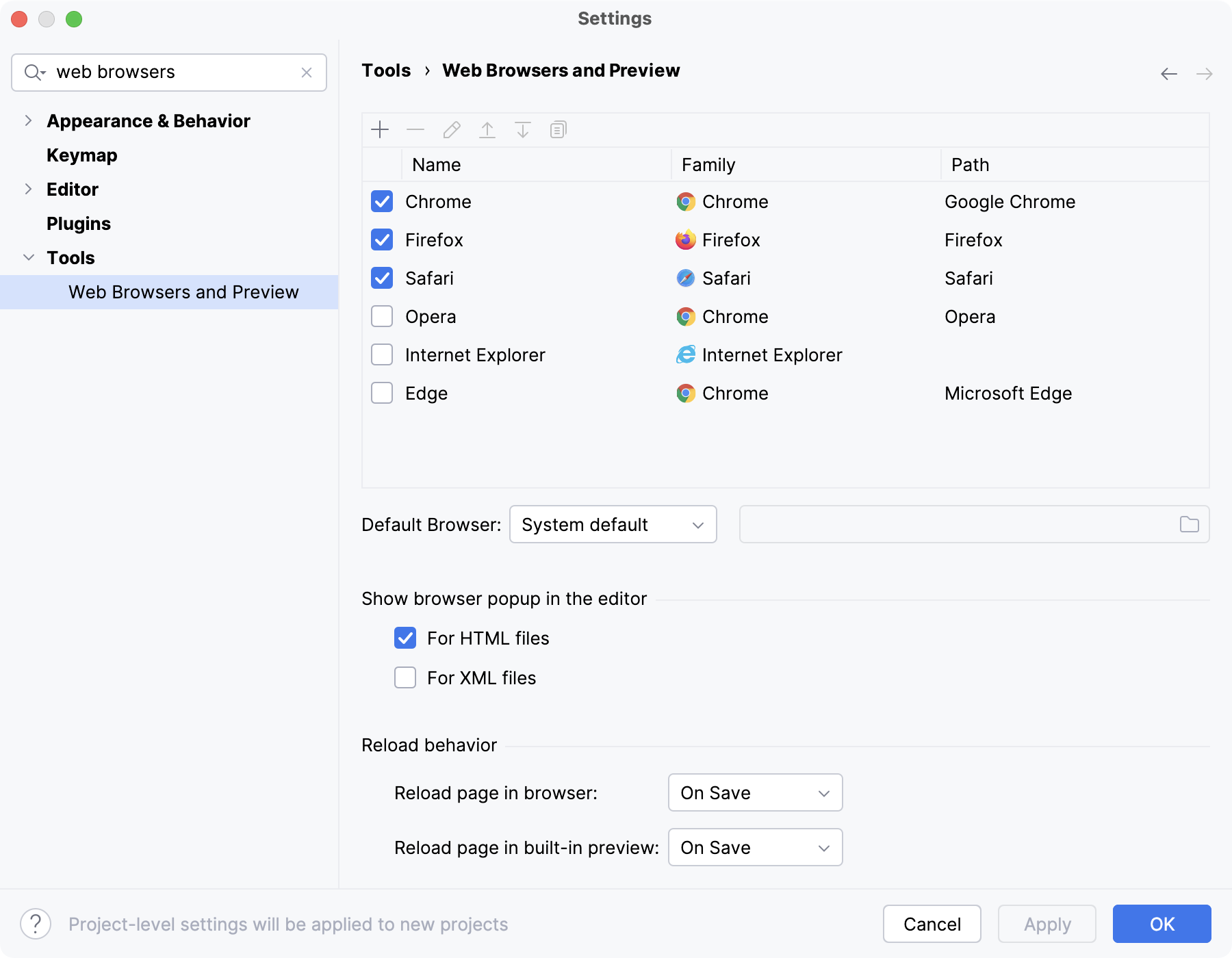 “设置”中的“Web 浏览器”页面 “设置”中的“Web 浏览器”页面