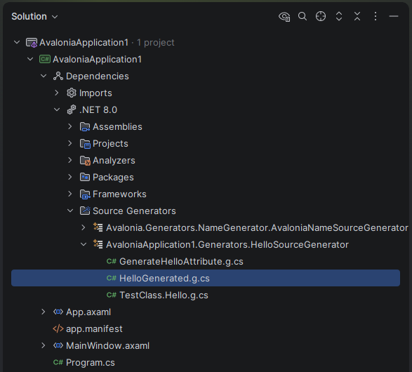 JetBrains Rider:解决方案资源管理器中显示生成的源代码 JetBrains Rider:解决方案资源管理器中显示生成的源代码