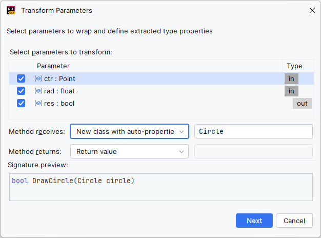 JetBrains Rider. Transforming method's parameters JetBrains Rider. Transforming method's parameters