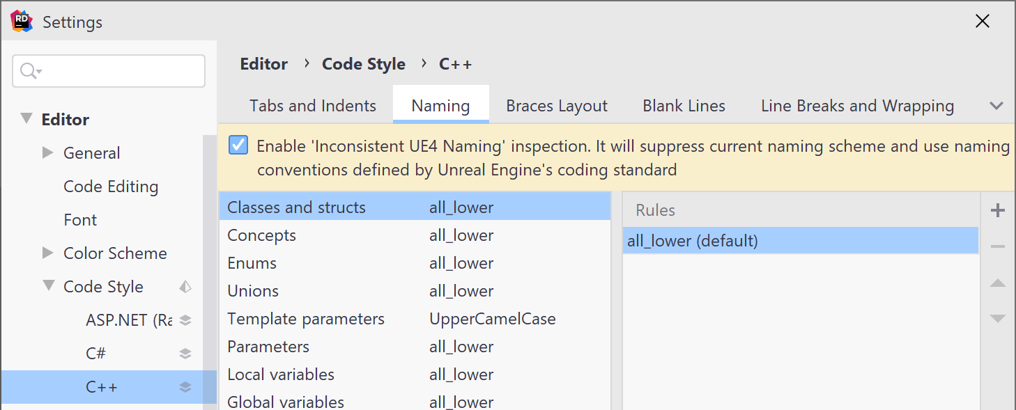 JetBrains&nbsp;Rider: Applying UE4 naming conventions