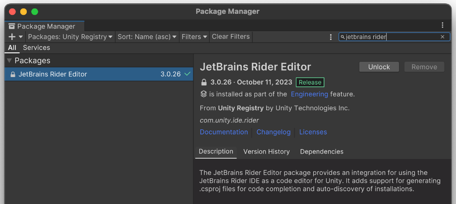 JetBrains Rider Editor package