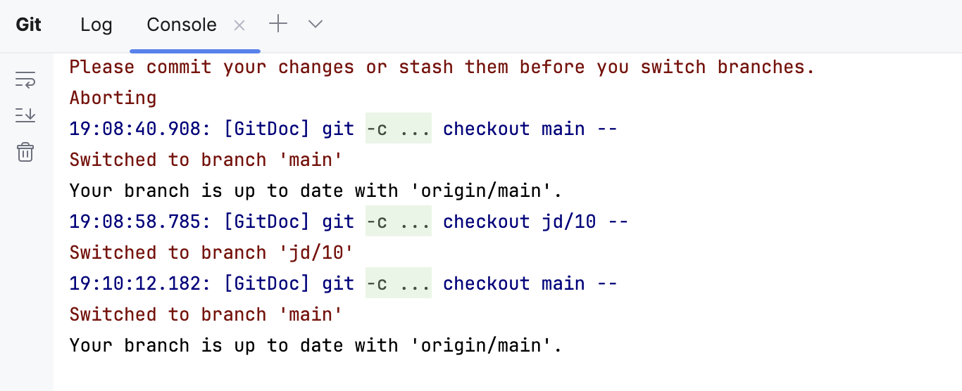 Verison Control工具窗口的Console选项卡 Verison Control工具窗口的Console选项卡