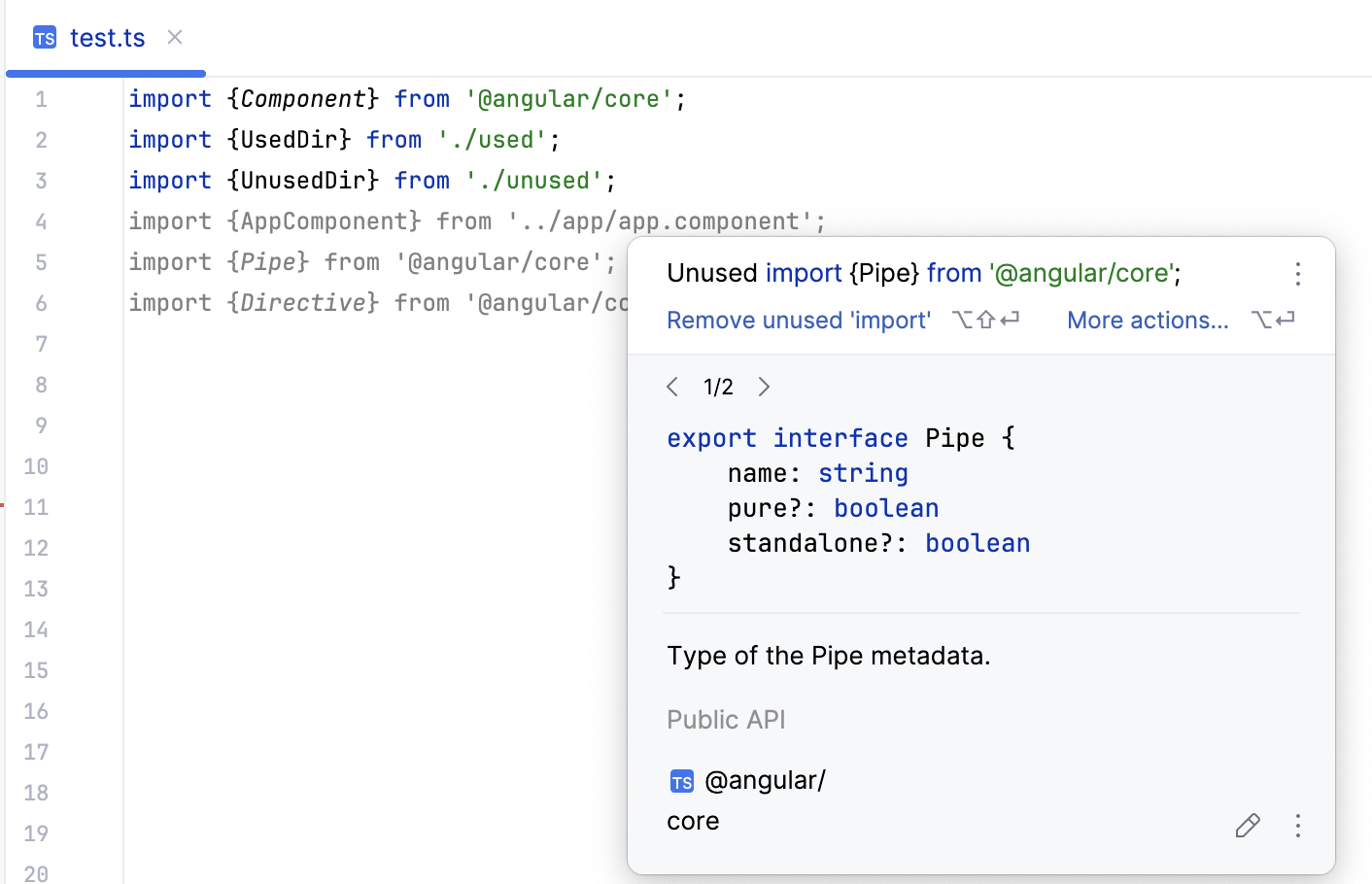 Angular 检查 - 未使用的导入 Angular 检查 - 未使用的导入